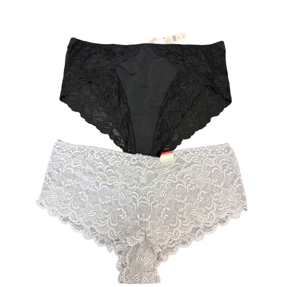Cacique Silver & Black Lace Panties Size 26/28 Cheeky Hipster